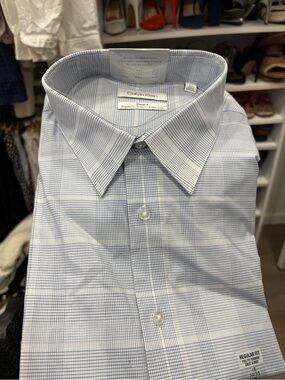 Calvin Klein Men’s Light Blue Micro-Check Dress Shirt